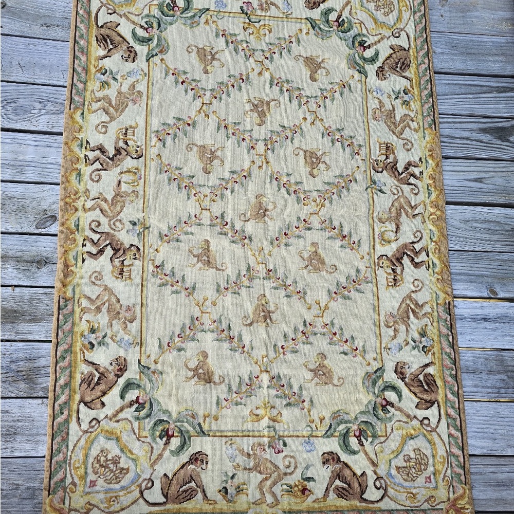 Vintage French Style Handmade Aubusson Needlepoint Area Rug - Picture 3 of 5